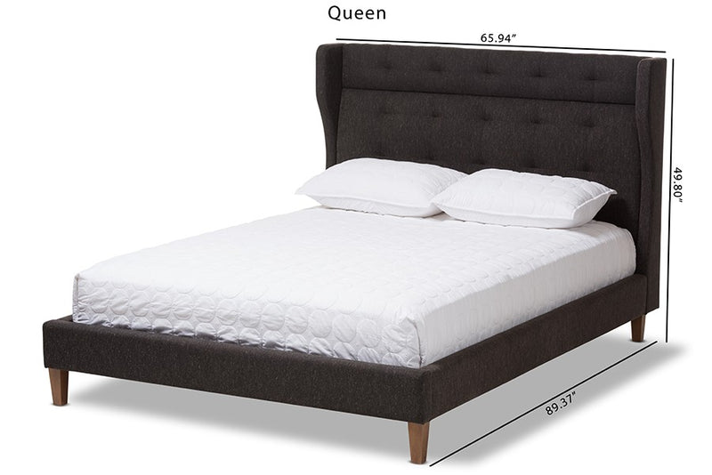 Casper Charcoal Grey Fabric Upholstered Platform Bed w/Tall Headboard (Queen) iHome Studio