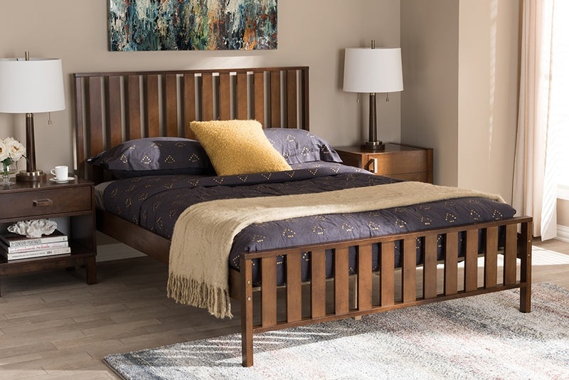 Harlan Brown Finished Wood Platform Bed w/Vertical Slat Headboard (Full) iHome Studio