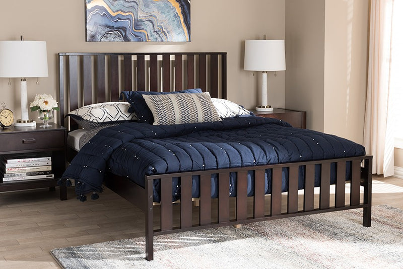 Harlan Dark Brown Finished Wood Platform Bed w/Vertical Slat Headboard (Full) iHome Studio