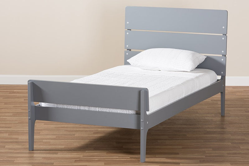 Nereida Grey Finished Wood Platform Bed w/Slatted Headboard (Twin) iHome Studio