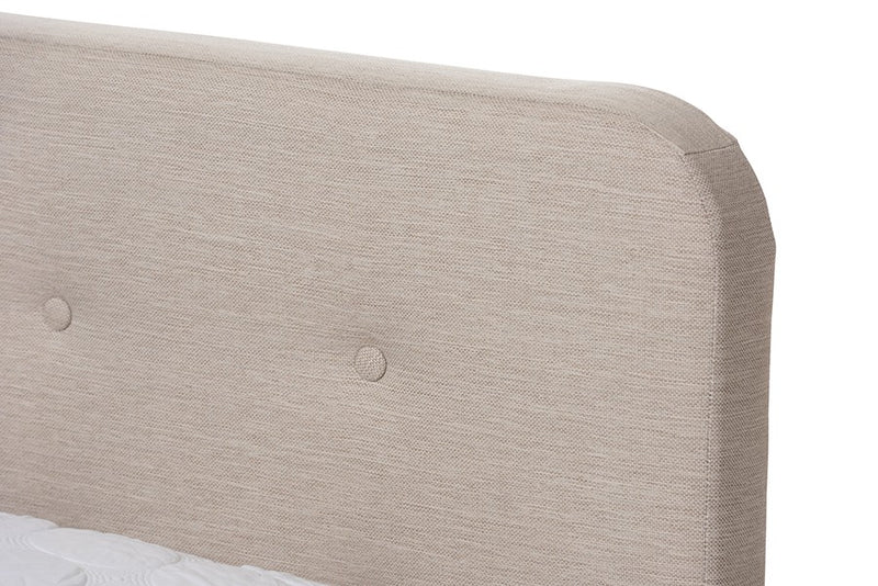 Samson Light Beige Fabric Platform Bed w/Button Tufted Headboard (King) iHome Studio