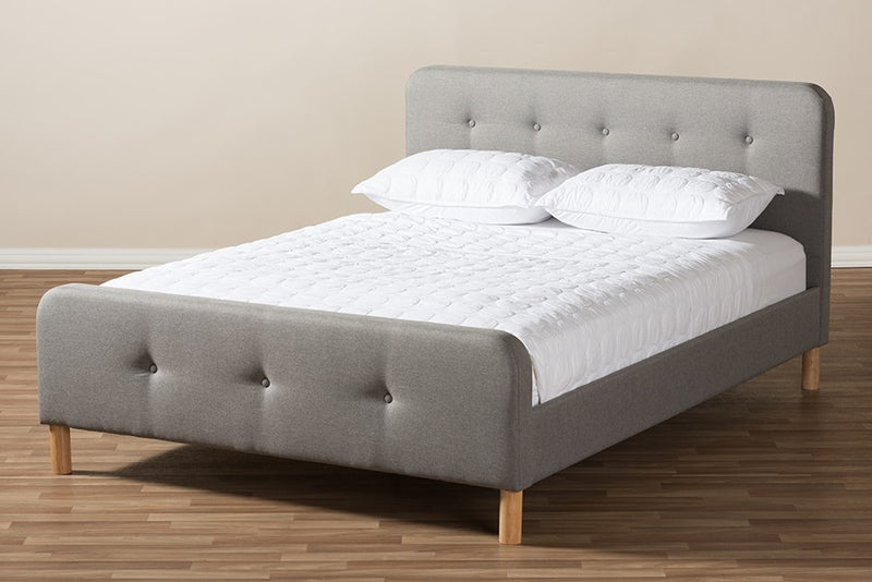 Samson Light Grey Fabric Platform Bed w/Button Tufted Headboard (Full) iHome Studio