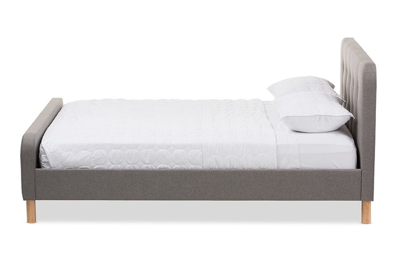 Samson Light Grey Fabric Platform Bed w/Button Tufted Headboard (Queen) iHome Studio