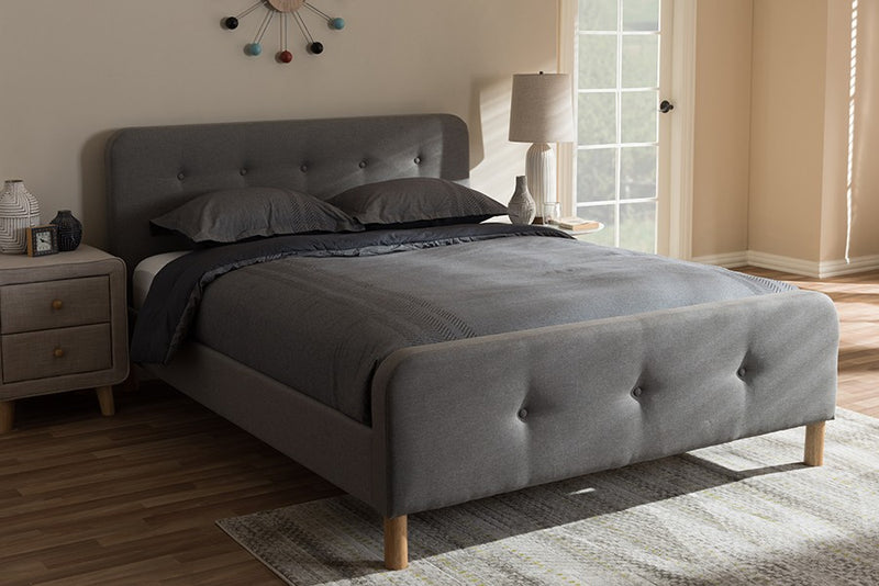 Samson Light Grey Fabric Platform Bed w/Button Tufted Headboard (King) iHome Studio