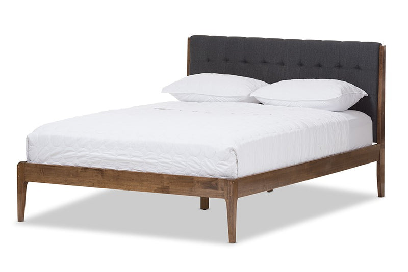 Clifford Dark Grey Fabric & Brown Finish Wood Platform Bed w/Tapered Legs (Full) iHome Studio