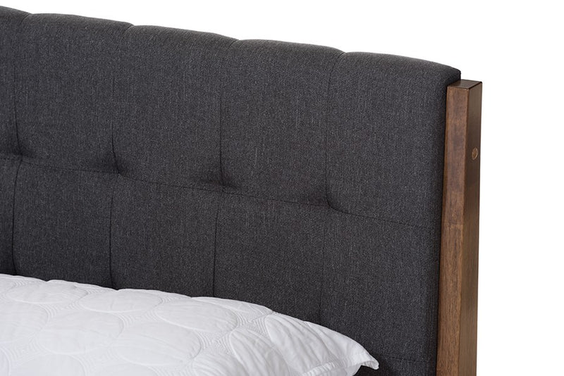 Clifford Dark Grey Fabric & Brown Finish Wood Platform Bed w/Tapered Legs (Full) iHome Studio