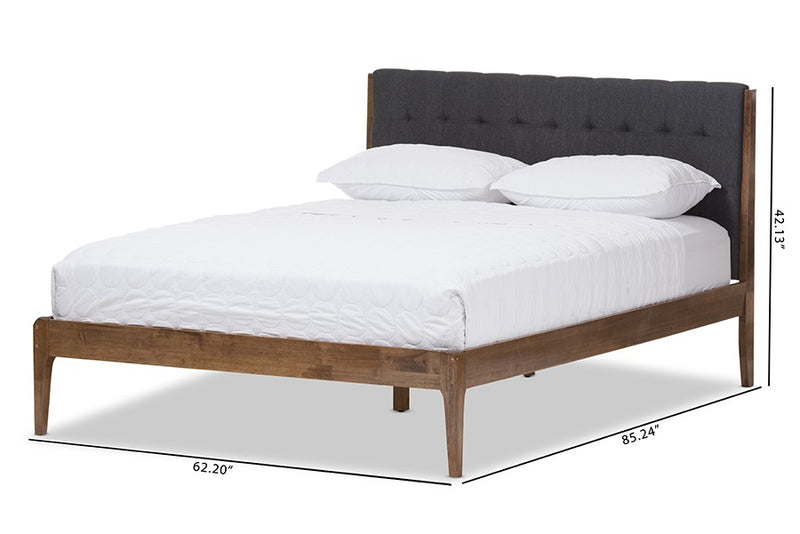 Clifford Dark Grey Fabric & Brown Finish Wood Platform Bed w/Tapered Legs (Full) iHome Studio