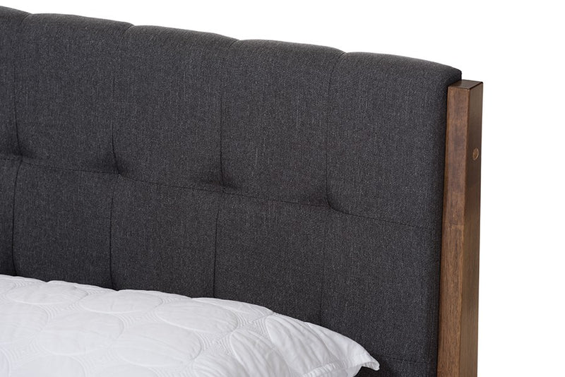 Clifford Dark Grey Fabric & Brown Finish Wood Platform Bed w/Tapered Legs (Queen) iHome Studio