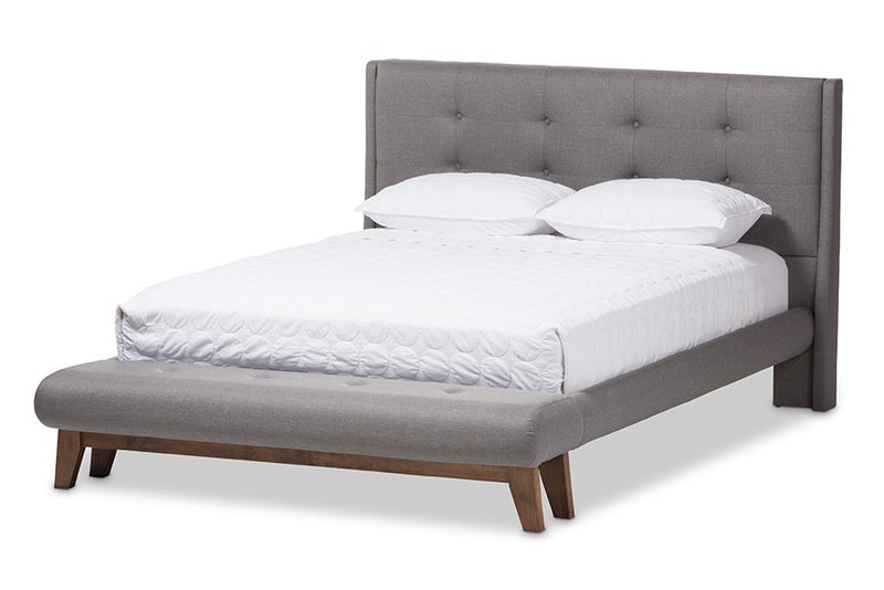 Reena Grey Fabric Platform Bed w/Built-In Footboard Bench (Full) iHome Studio