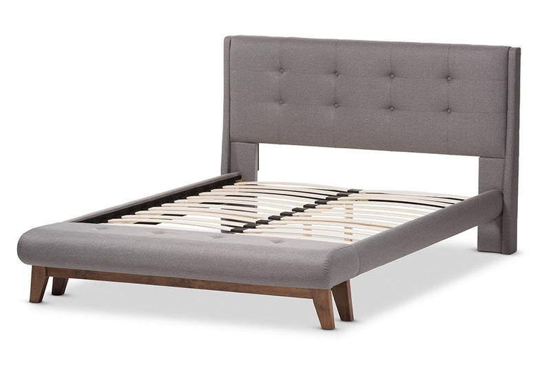 Reena Grey Fabric Platform Bed w/Built-In Footboard Bench (Full) iHome Studio