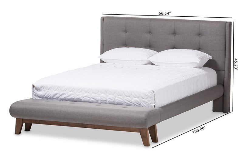 Reena Grey Fabric Platform Bed w/Built-In Footboard Bench (Full) iHome Studio