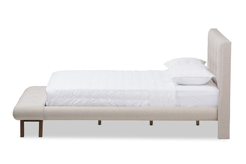 Reena Light Beige Fabric Platform Bed w/Built-In Footboard Bench (Full) iHome Studio