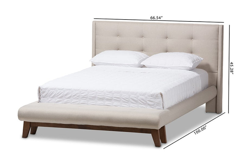 Reena Light Beige Fabric Platform Bed w/Built-In Footboard Bench (Full) iHome Studio