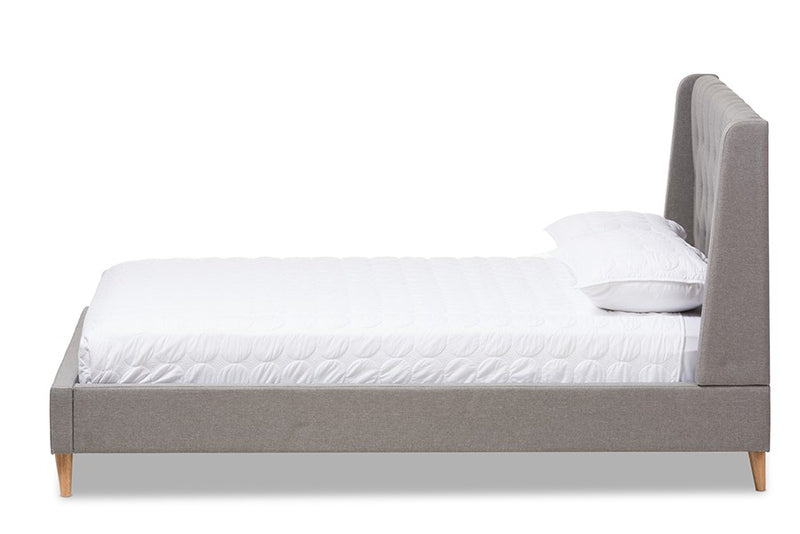 Adelaide Light Grey Fabric Platform Bed w/Button Tufted Headboard (Full) iHome Studio