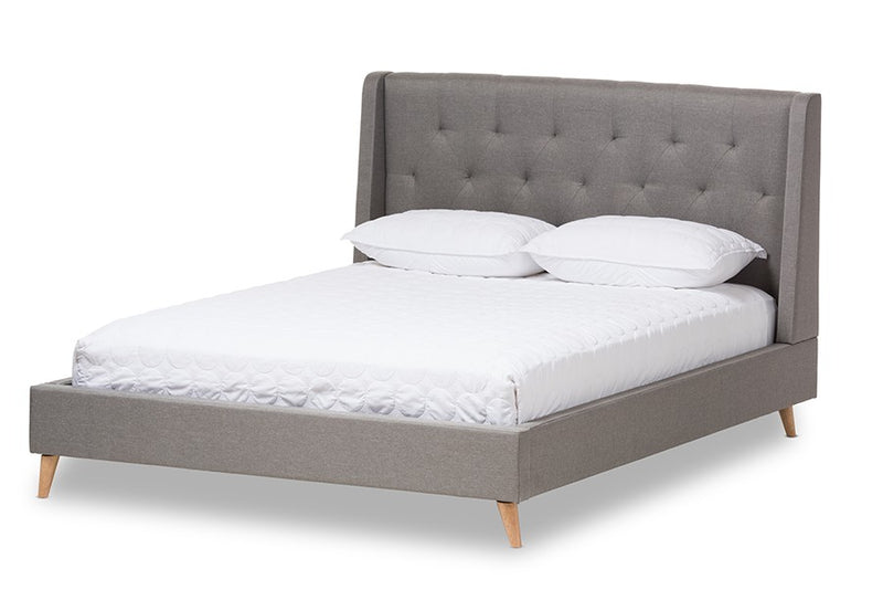 Adelaide Light Grey Fabric Platform Bed w/Button Tufted Headboard (King) iHome Studio