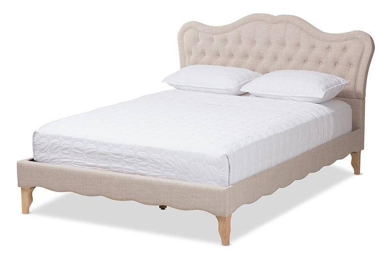 Alicia Beige Fabric Platform Bed w/Sloping Silhouette Headboard (Full) iHome Studio