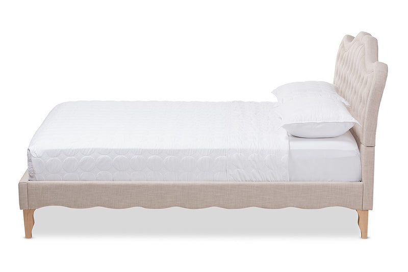 Alicia Beige Fabric Platform Bed w/Sloping Silhouette Headboard (Full) iHome Studio