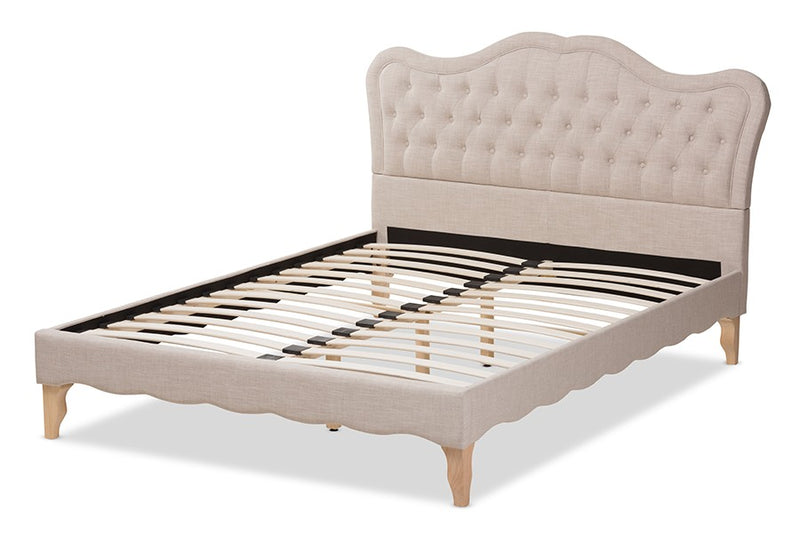 Alicia Beige Fabric Platform Bed w/Sloping Silhouette Headboard (Full) iHome Studio