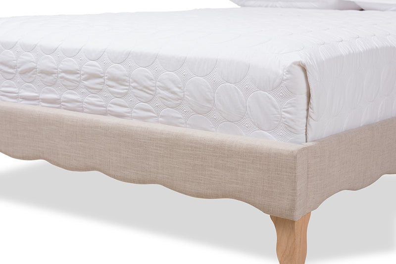 Alicia Beige Fabric Platform Bed w/Sloping Silhouette Headboard (Full) iHome Studio