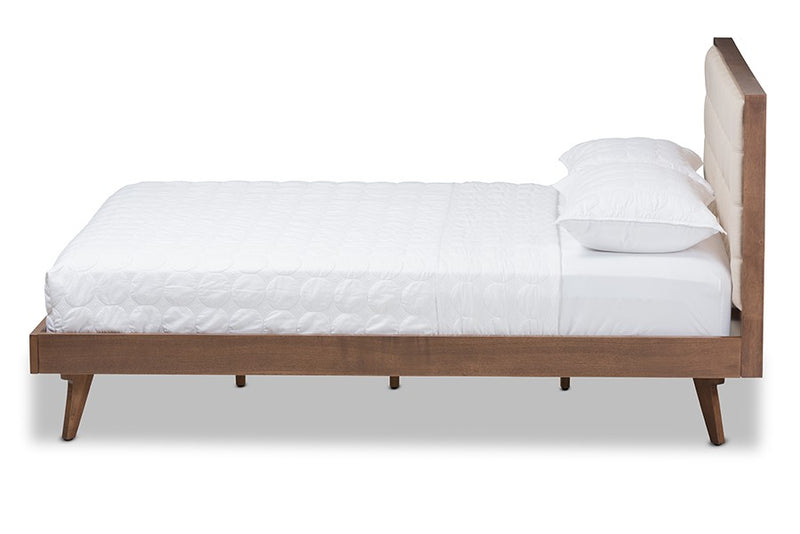 Soloman Light Beige Fabric & Walnut Brown Finished Wood Platform Bed (Full) iHome Studio