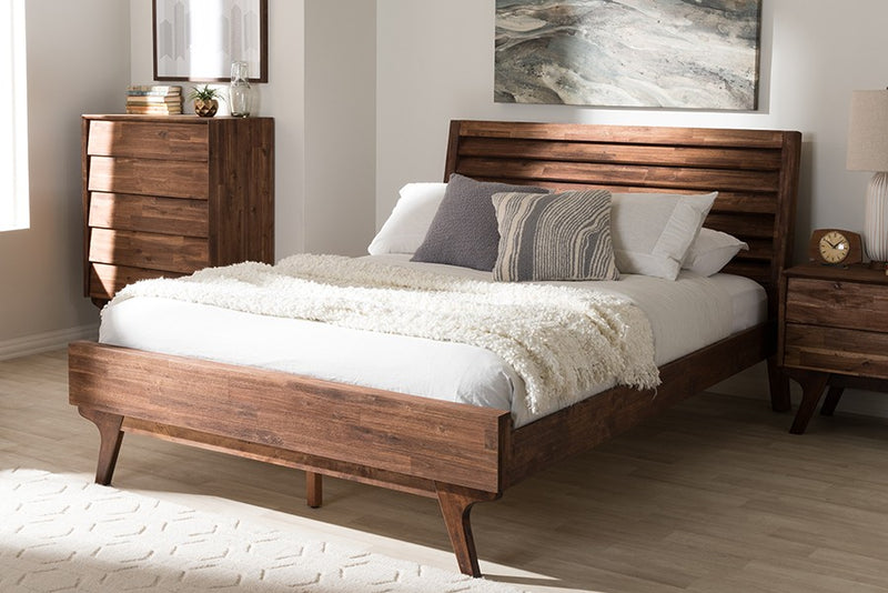 Sierra Two-Tone Distressed Brown Wood Platform Bed (Queen) iHome Studio