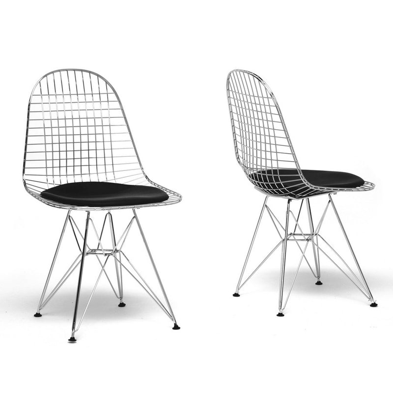 Avery Mid-Century Wire Chair with Black Cushion - 2pcs iHome Studio