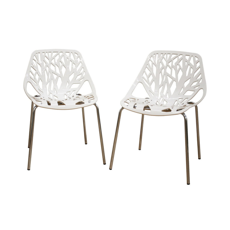 Birch Sapling White Plastic Accent / Dining Chair - 2pcs iHome Studio