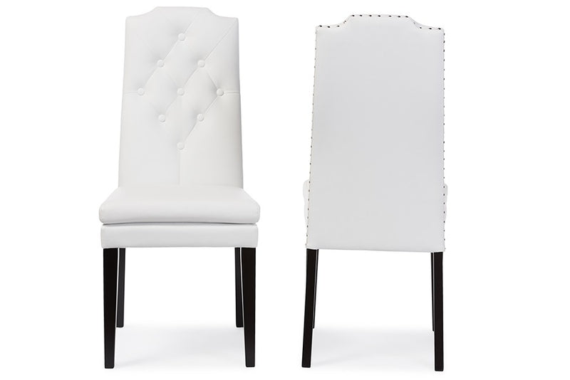 Dylin White Faux Leather Button-Tufted Nail heads Trim Dining Chair - 2pcs iHome Studio