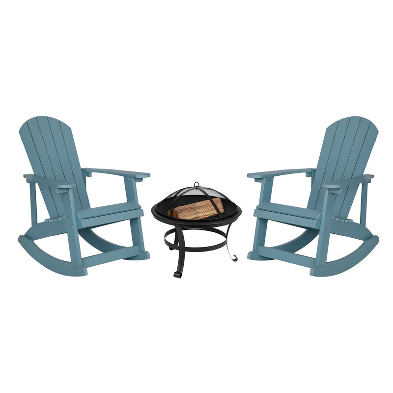 3 Piece All-Weather Poly Resin Wood Adirondack Rocking Chairs w/Fire Pit iHome Studio