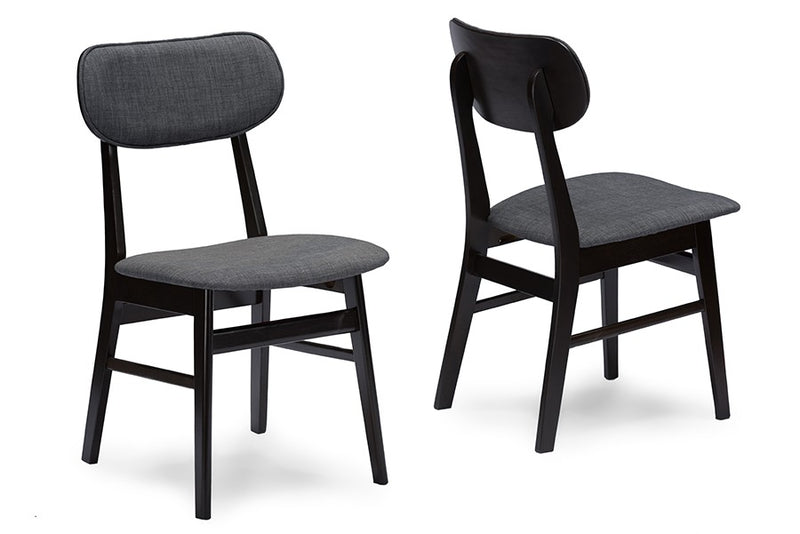 Debbie Mid-Century Dark Brown Wood Grey Fabric Dining Chair - 2pcs iHome Studio