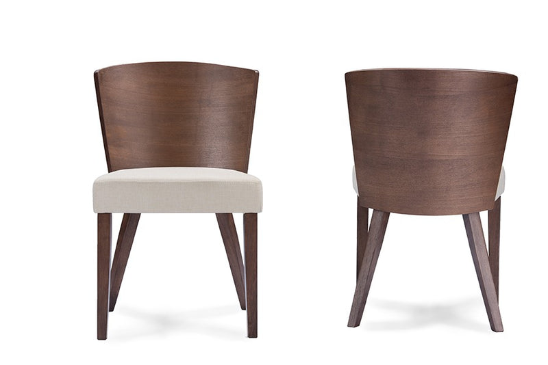 Minimalist Sparrow Brown Wood & Khaki Fabric Modern Dining Chair - 2pcs iHome Studio