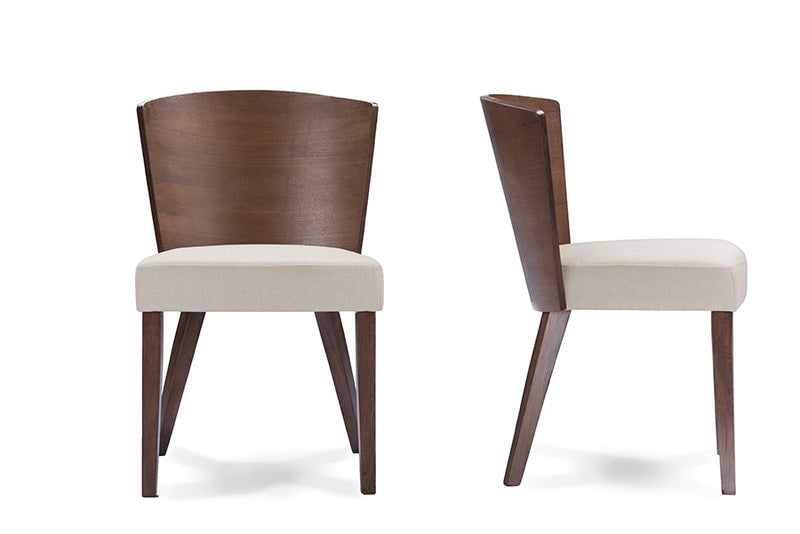 Minimalist Sparrow Brown Wood & Khaki Fabric Modern Dining Chair - 2pcs iHome Studio