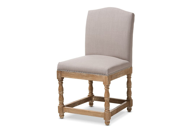 Paige Oak Wood & Beige Fabric Upholstered Dining Side Chair - 1pc iHome Studio