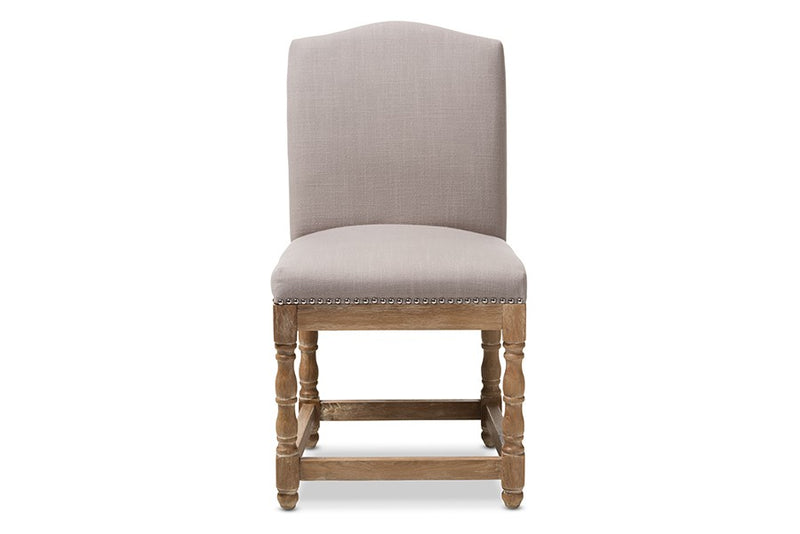 Paige Oak Wood & Beige Fabric Upholstered Dining Side Chair - 1pc iHome Studio