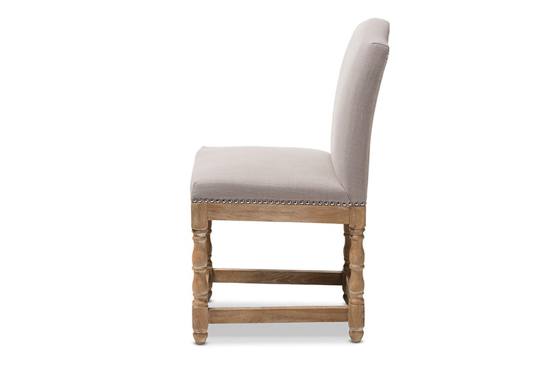 Paige Oak Wood & Beige Fabric Upholstered Dining Side Chair - 1pc iHome Studio