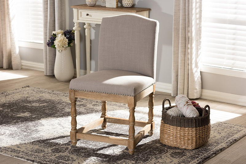 Paige Oak Wood & Beige Fabric Upholstered Dining Side Chair - 1pc iHome Studio