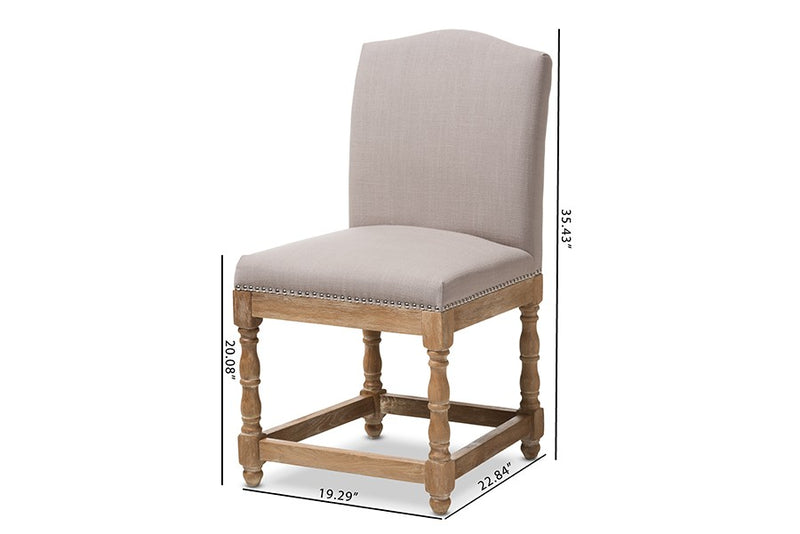 Paige Oak Wood & Beige Fabric Upholstered Dining Side Chair - 1pc iHome Studio