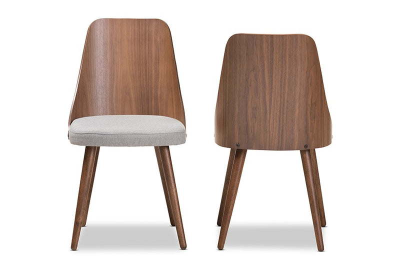 Romily Mid-Century Walnut Wood Light Grey Fabric Dining Chair - 2pcs iHome Studio