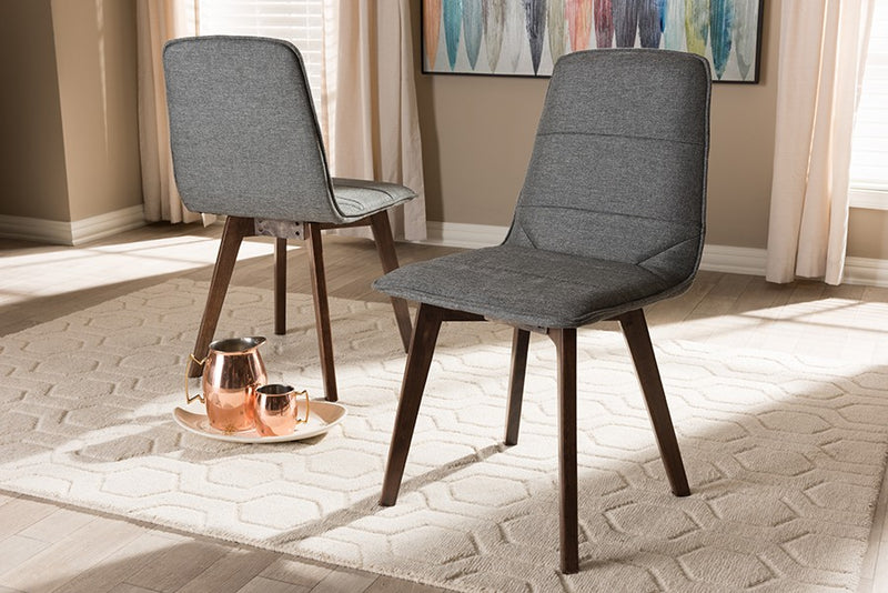 Karalee Mid-Century Dark Grey Fabric Upholstered Dining Chair - 2pcs iHome Studio