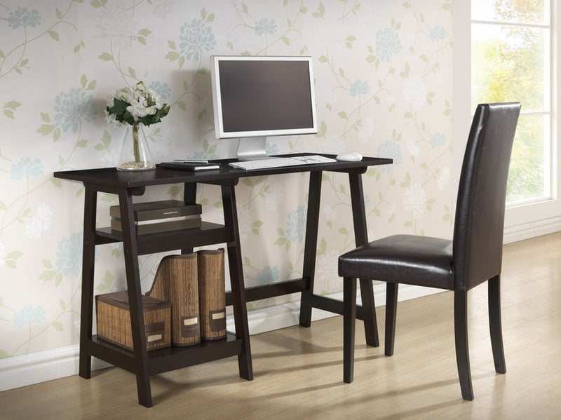 Home Office Mott Dark Brown Wood Modern Desk with Sawhorse Legs (Small) iHome Studio