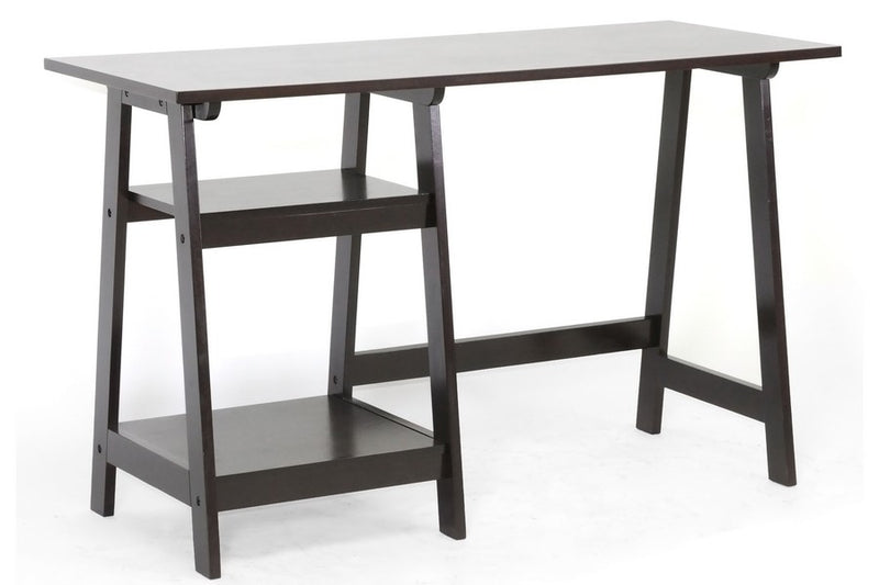 Home Office Mott Dark Brown Wood Modern Desk with Sawhorse Legs (Small) iHome Studio