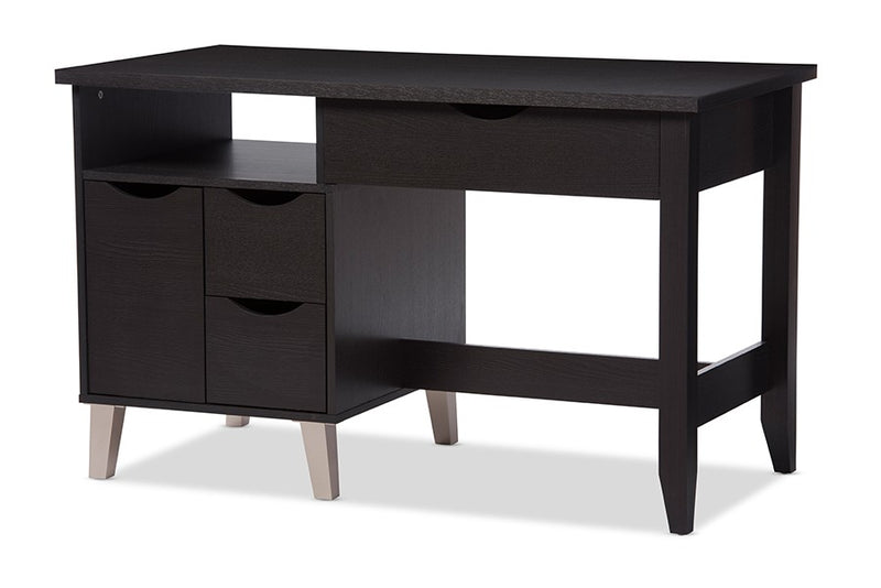 Home Office Mckenzie Dark Brown Wood 3-Drawer Study Desk with Two Open Shelves and Two Shelves iHome Studio