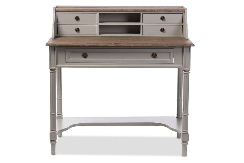 Home Office Edouard French Provincial Style White Wash Distressed Two-tone Writing Desk iHome Studio