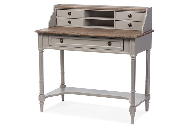 Home Office Edouard French Provincial Style White Wash Distressed Two-tone Writing Desk iHome Studio