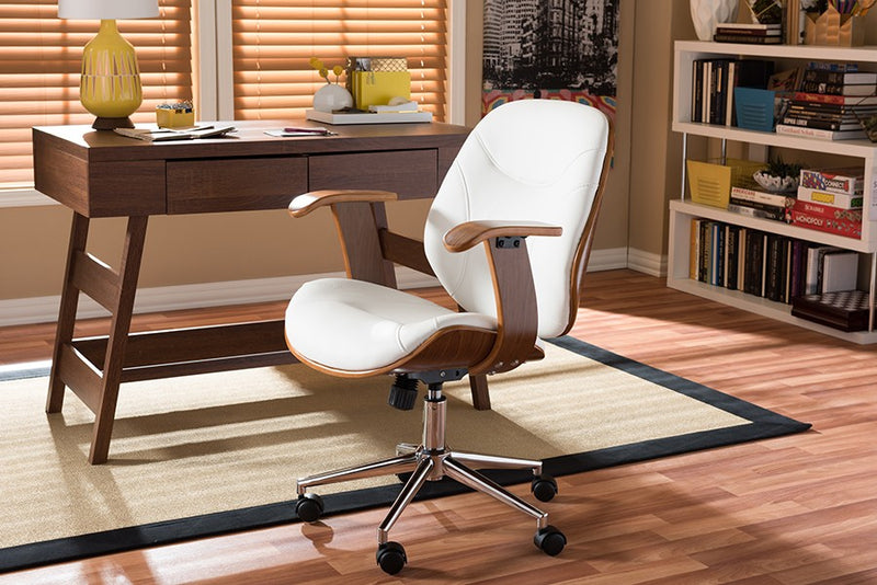 Home Office Rathburn Modern and Contemporary White and Walnut Office Chair iHome Studio