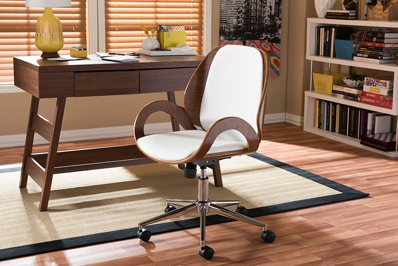 Home Office Watson Modern and Contemporary White and Walnut Office Chair iHome Studio