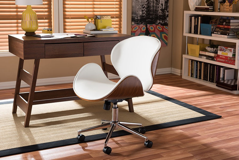 Home Office Bruce Modern and Contemporary White and Walnut Office Chair iHome Studio
