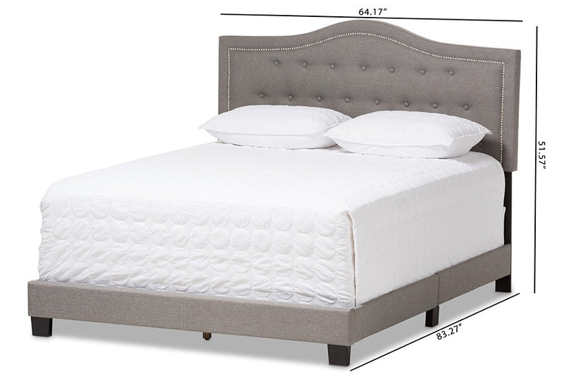 Emerson Light Grey Fabric Upholstered Box Spring Bed (Full) iHome Studio