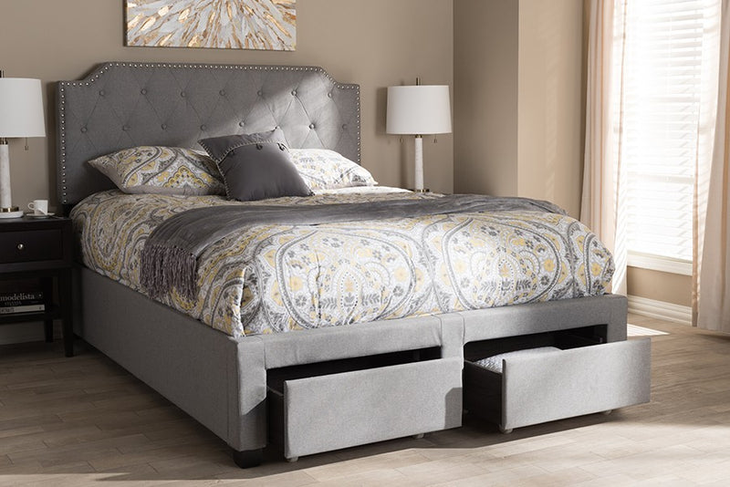 Aubrianne Grey Fabric Upholstered Storage Bed (Queen) iHome Studio