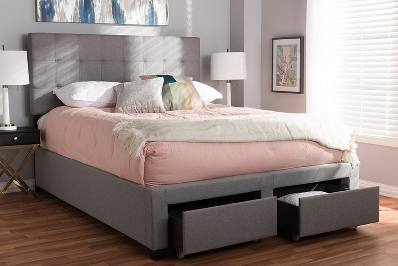 Tibault Grey Fabric Upholstered Storage Bed (King) iHome Studio